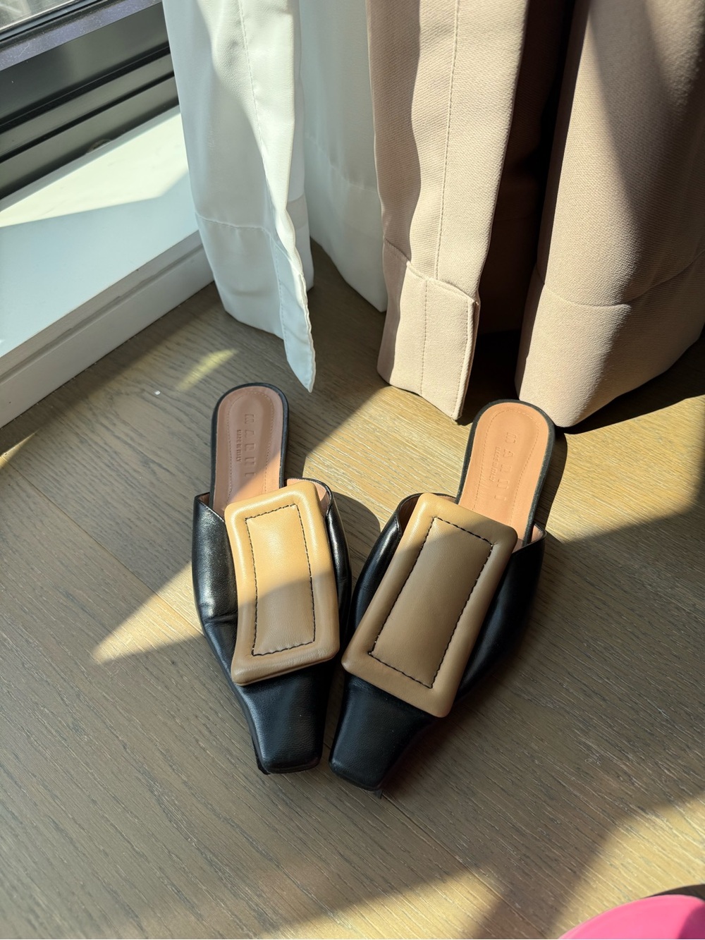 Marni Black and Nude Elegant leather Mules
